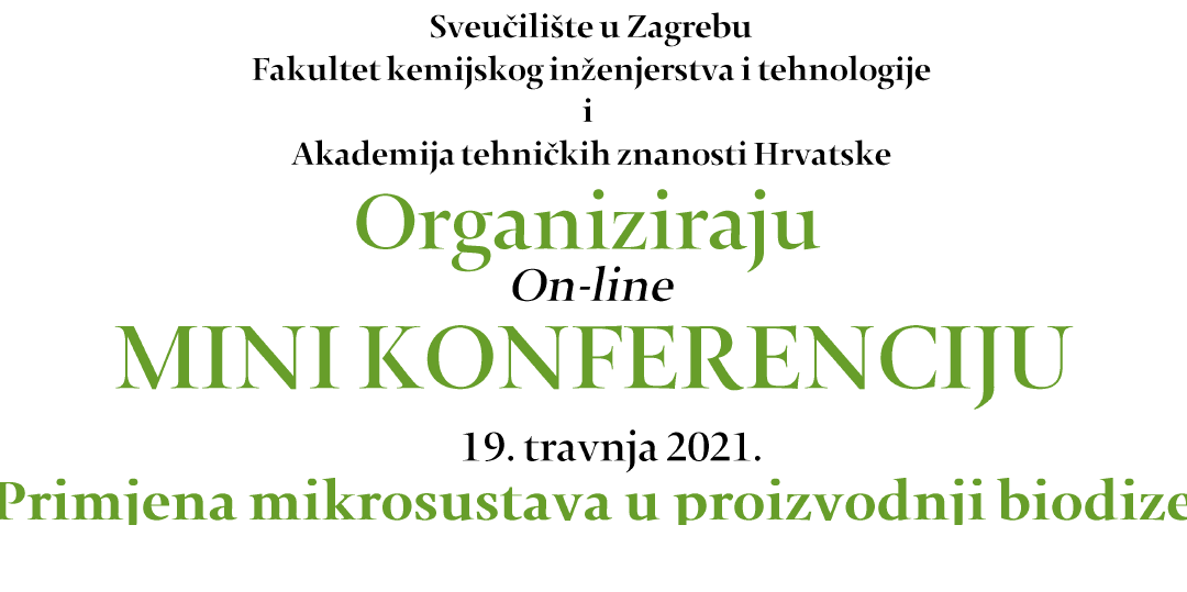 Poziv Centra za zaštitu okoliša i održivih tehnologija na on-line mini konferenciju “Primjena mikrosustava u proizvodnji biodizela”
