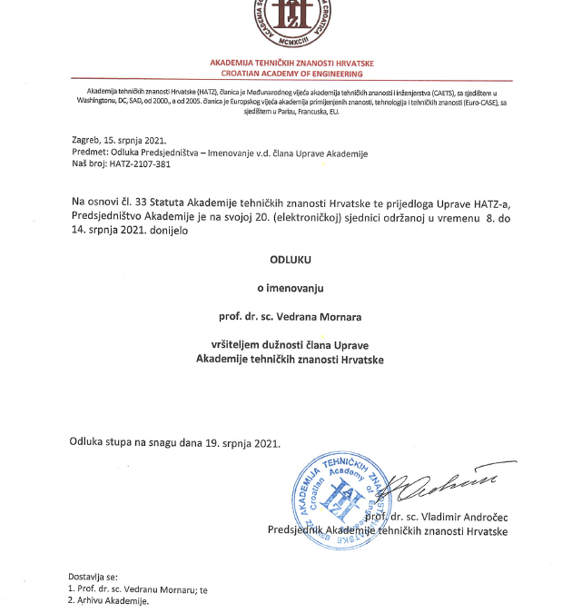 Prof. dr. sc. Vedran Mornar – vršitelj dužnosti člana Uprave Akademije