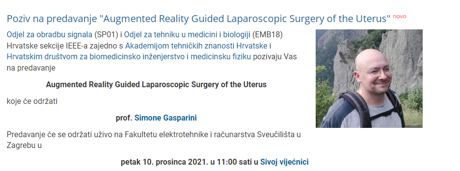 Poziv na predavanje “Augmented Reality Guided Laparoscopic Surgery of the Uterus” – Odjel sustava i kibernetike