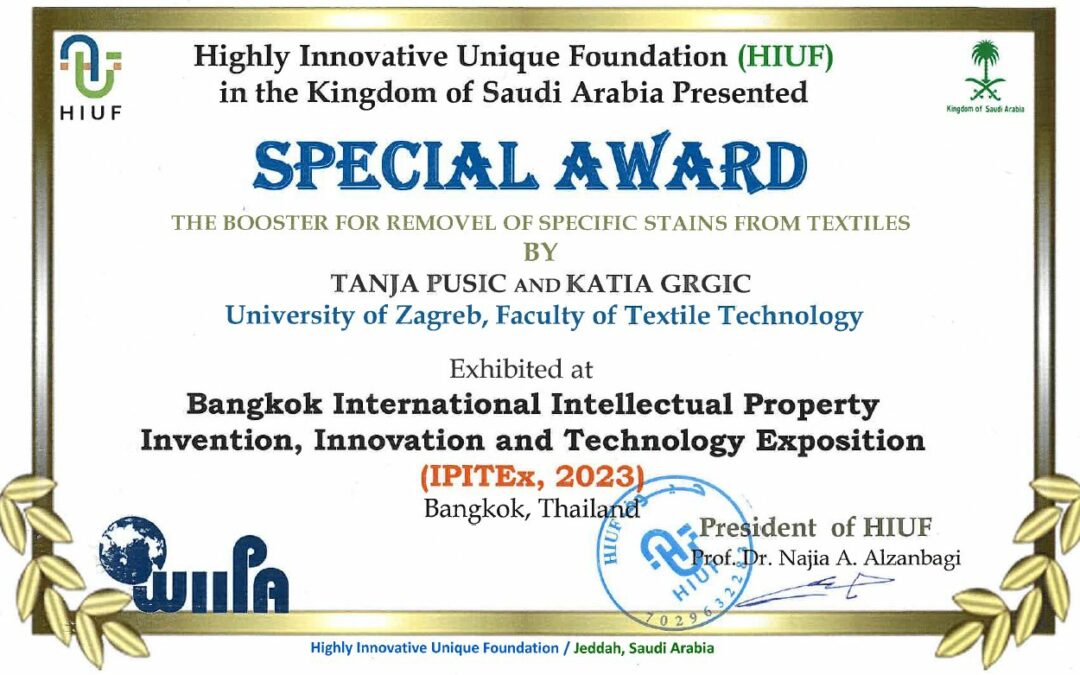 Inovacije članova Odjela za tekstilnu tehnologiju nagrađene na Tajlandu – Prof. T. Pušić, Prof. S. Firšt Rogale, Prof. D. Rogale, Izv. prof. Ž. Knezić