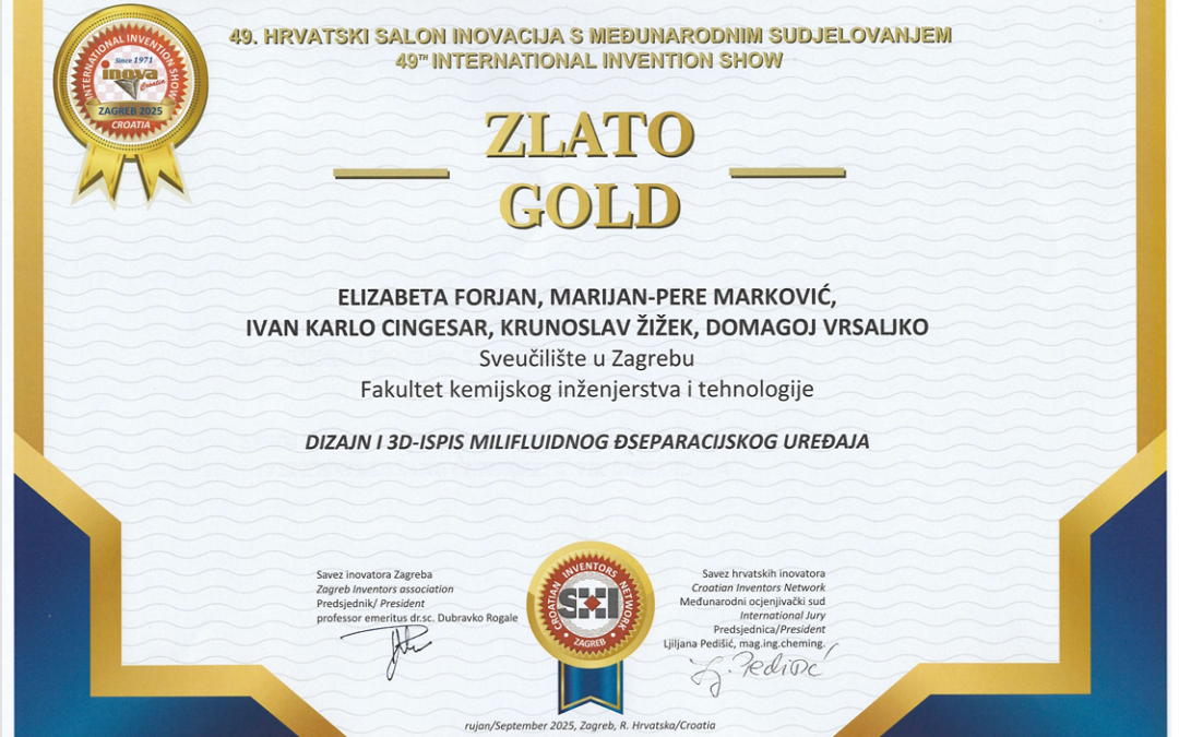 Zlatna i srebrna medalja za prof. Domagoja Vrsaljka na Međunarodnoj izložbi inovacija, protoptipova i poslovnih planova INOVA 2025