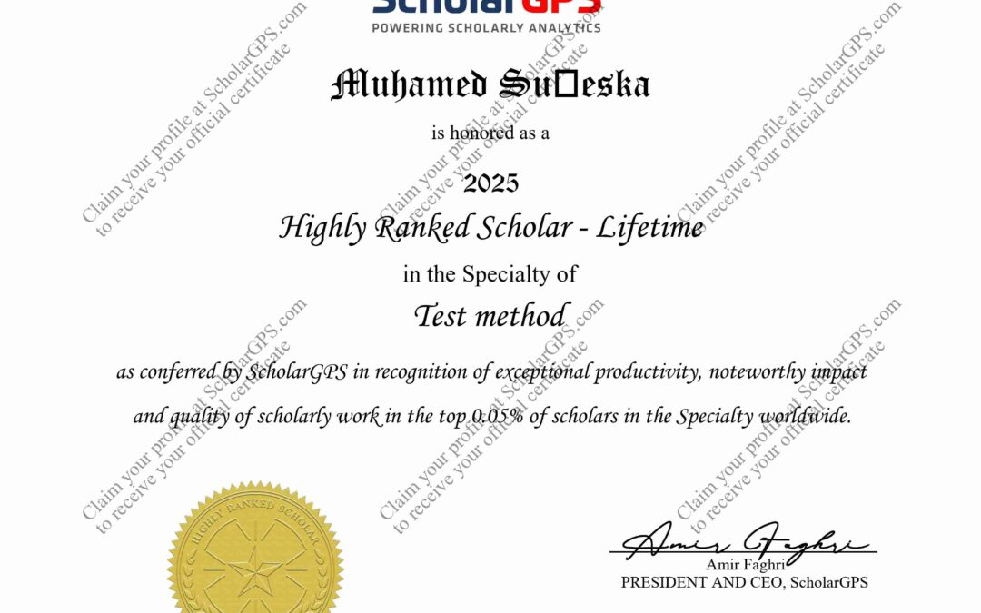 Prof. dr. sc. Muhamed Sućeska među 0,05 % najuspješnijih znanstvenika svijeta prema ScholarGPS rangiranju za 2025. godinu